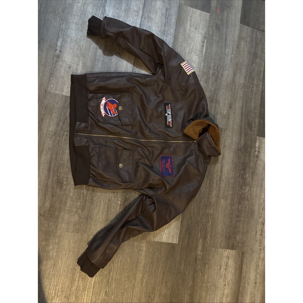 Top Gun Maverick Bomber Jacket Mens Medium Fur Collar Patches Full Zip Pockets L